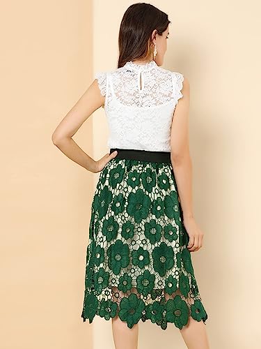 Allegra K Women's Saint Patrick's Day Elegant Elastic Waist Floral Lace Midi Skirts S2111227