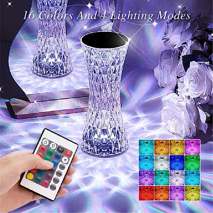 Bedlight Touch Light, 16 RGB Remote Control Dimmable Color Crystal Lampshade, Suitable for Bedroom Living Room Study Bedside Light Party Light Office with USB Charging Port Atmosphere Light S4515460