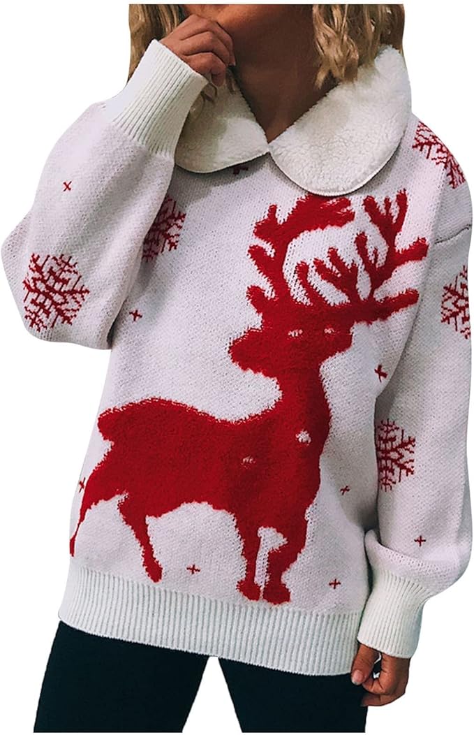 Women's Elegant Reindeer Pullover Knitted Jumper 58758 Women's Elegant Reindeer Pullover Knitted Jumper 58758