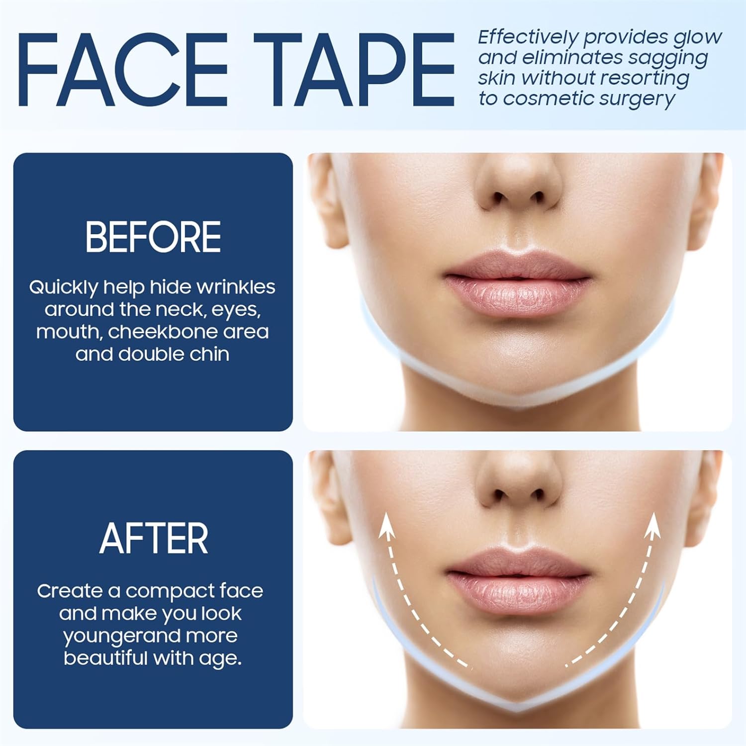 For Face and Chin Face Tape, Face Lifting Tape Waterproof (60 PCS) For Face and Chin Face Tape, Face Lifting Tape Waterproof (60 PCS)