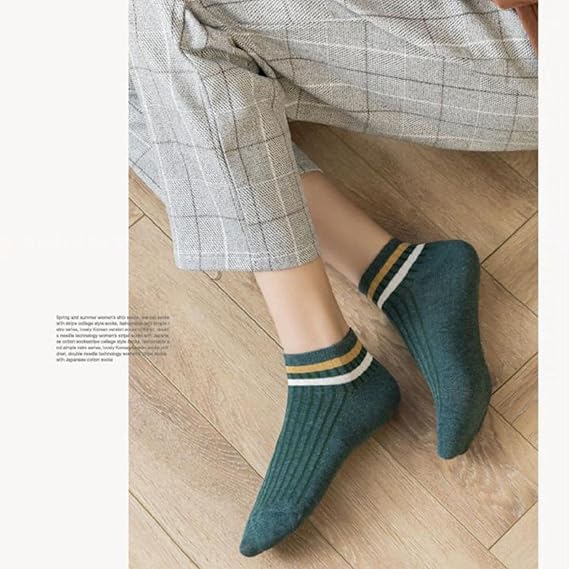 10 pairs Embroidered Breathable Cute Stripe Colorful Low Cut Ankle Socks Set SK-90 - TUZZUT Qatar Online Shopping