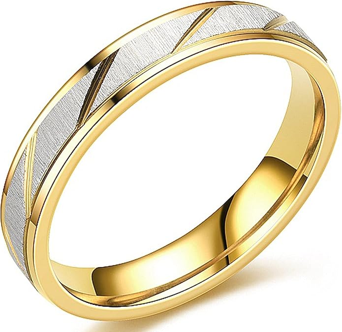 Women's Men's Rings Bi-Colour Twill Pattern Ring Wedding Anniversary Gift for Couple Polished and Matte Gold R789 - TUZZUT Qatar Online Shopping