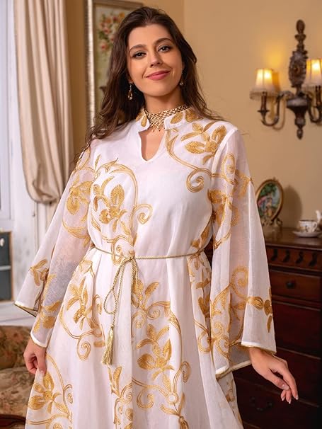 Ramadan Robe Dresses For Women Elegant Long Sleeve Embroidery Evening Party 2XL S4871658 - TUZZUT Qatar Online Shopping
