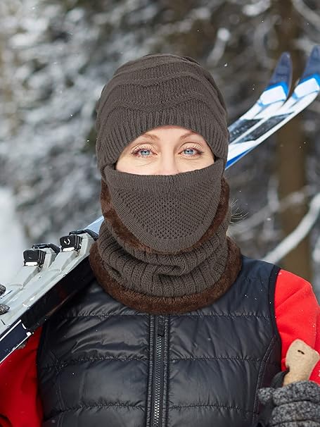 Winter Beanie Hat and Scarf Set  Neck Warmer Knit Caps for Men and Women S4679591 - TUZZUT Qatar Online Shopping