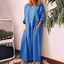 Women's Cotton Linen Dress with Pocket Loose Dress Kaftan Dress Long Sleeve Summer Maxi Casual Sundress   B75973 - TUZZUT Qatar Online Shopping