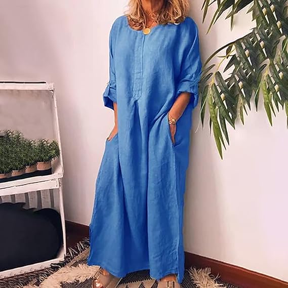 Women's Cotton Linen Dress with Pocket Loose Dress Kaftan Dress Long Sleeve Summer Maxi Casual Sundress B75973 Women's Cotton Linen Dress with Pocket Loose Dress Kaftan Dress Long Sleeve Summer Maxi Casual Sundress B75973