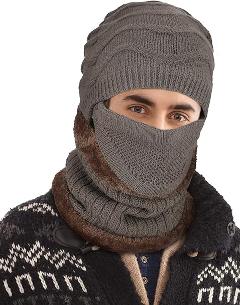 Winter Beanie Hat and Scarf Set  Neck Warmer Knit Caps for Men and Women S4679591 - TUZZUT Qatar Online Shopping
