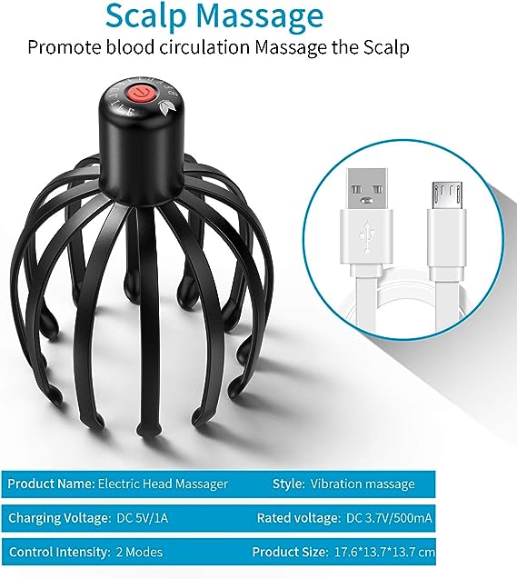 Electric Octopus Claw Scalp Massager Stress Relief Therapeutic Head Scratcher Relief Hair Stimulation Hands Free Rechargable -1806 Electric Octopus Claw Scalp Massager Stress Relief Therapeutic Head Scratcher Relief Hair Stimulation Hands Free Rechargable -1806