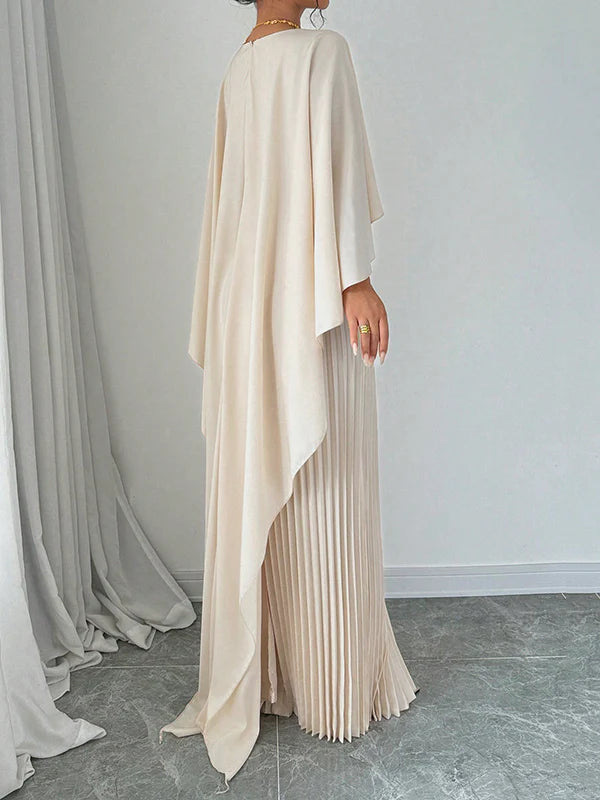 Cape High-Low Pleated Solid Color Split-Joint Round-Neck Evening Dresses 172586 Cape High-Low Pleated Solid Color Split-Joint Round-Neck Evening Dresses 172586