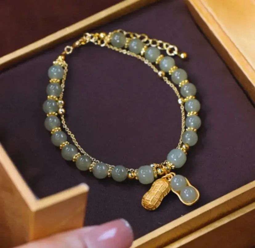 Natural Jade Double Layer Chain Bracelet for Women With Gift Box Natural Jade Double Layer Chain Bracelet for Women With Gift Box