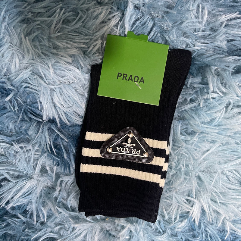 1 Pair Trendy Brand Cotton Mid Calf Socks PRDA - Black PS334 - TUZZUT Qatar Online Shopping