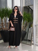 Leather Buckle Open Kimono Abaya Women Long Sleeve Dress 503498 - TUZZUT Qatar Online Shopping