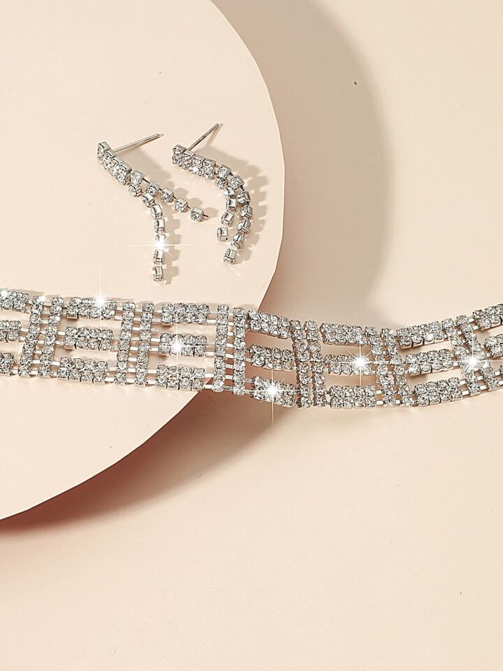 Rhinestone Decor Necklace & 1pair Drop Earrings - Tuzzut.com Qatar Online Shopping
