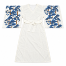 Women’s White Belted Kimono Dress with Blue Tree-Print Sleeves SDR4013  - L