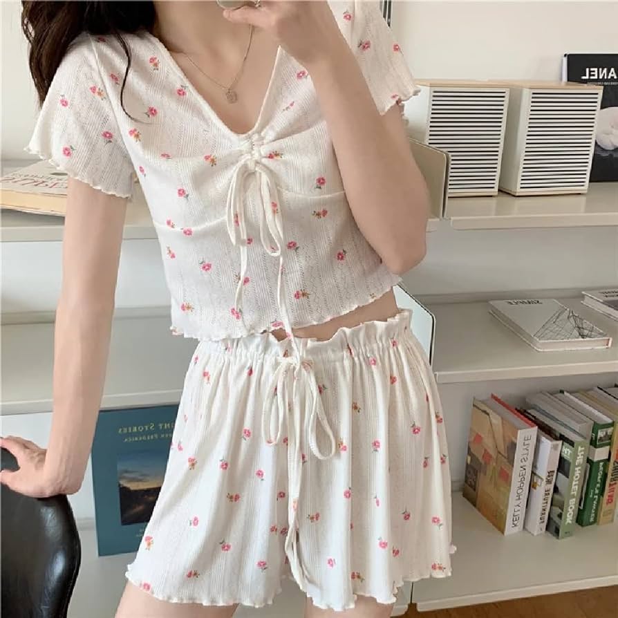 Pajamas for Teen Girls Floral Print Korean Style Pajamas Summer Pijama Pajamas Mini Top Shorts Suit Loungewear S3238769 Pajamas for Teen Girls Floral Print Korean Style Pajamas Summer Pijama Pajamas Mini Top Shorts Suit Loungewear S3238769