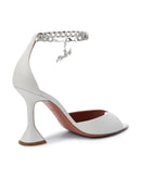 White Leather Narrow Ankle Silver Chain Heels 2021 - TUZZUT Qatar Online Shopping