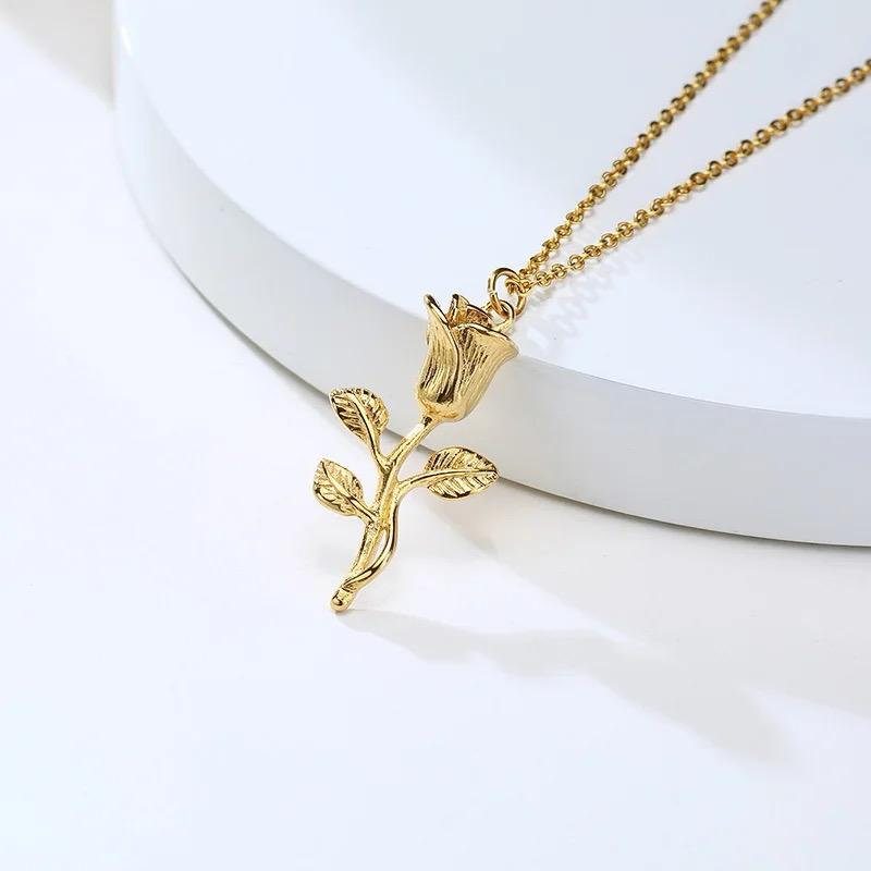 Rose Flower Pendant Necklace, Stainless Steel Men Necklace X4935817 Rose Flower Pendant Necklace, Stainless Steel Men Necklace X4935817