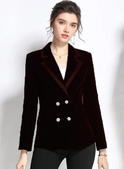 New temperament fashion women's Wine Red waist suit top S026207816 New temperament fashion women's Wine Red waist suit top S026207816