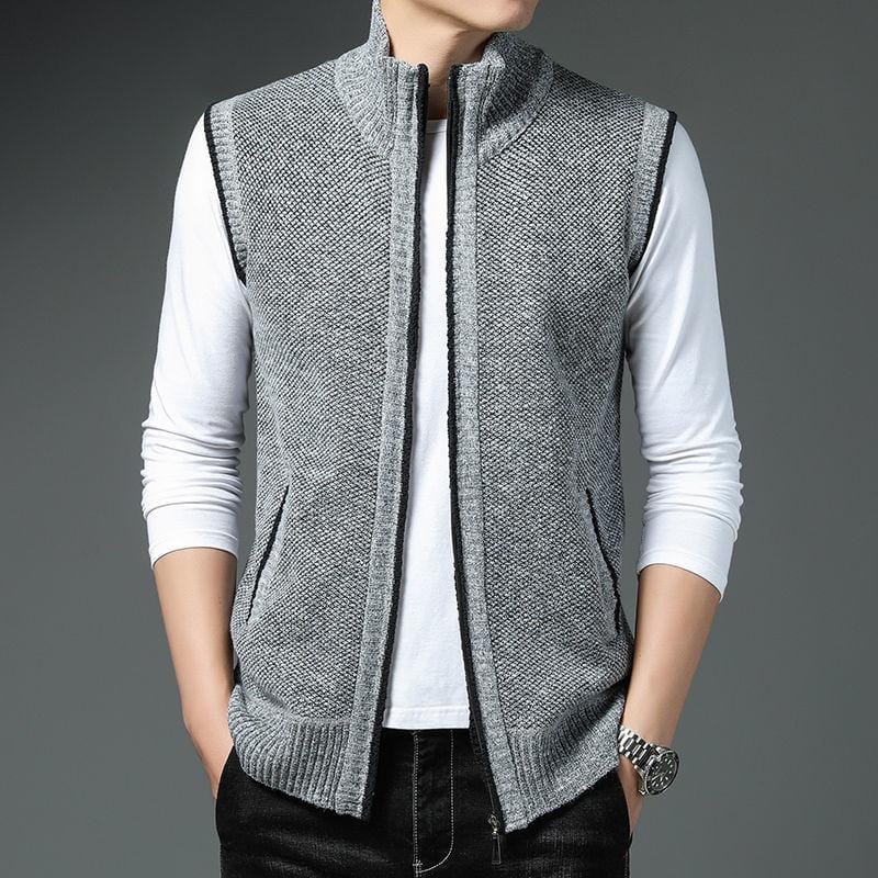 Men's Sweater Vest Knitted Sleeveless Jacket Casual Slim Velvet Thick Winter Warm Hombre Zipper Cardigan S4040188 - Tuzzut.com Qatar Online Shopping