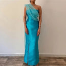 Blue Satin Mermaid Prom Dresses Strapless Side Slit Long Evening Dress Party Grown Saudi Arabia 50KH9M - Tuzzut.com Qatar Online Shopping