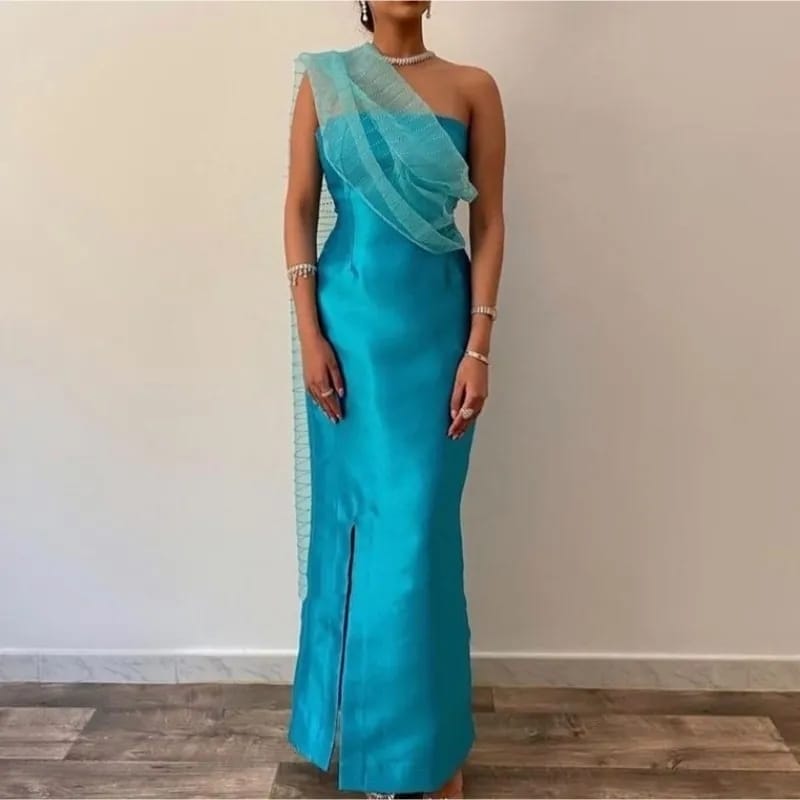 Blue Satin Mermaid Prom Dresses Strapless Side Slit Long Evening Dress Party Grown Saudi Arabia 50KH9M Blue Satin Mermaid Prom Dresses Strapless Side Slit Long Evening Dress Party Grown Saudi Arabia 50KH9M