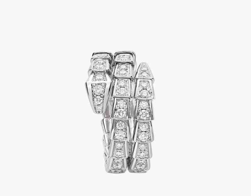 Two Coil White Gold Pavé Diamonds Finger Ring BV1276 - TUZZUT Qatar Online Shopping