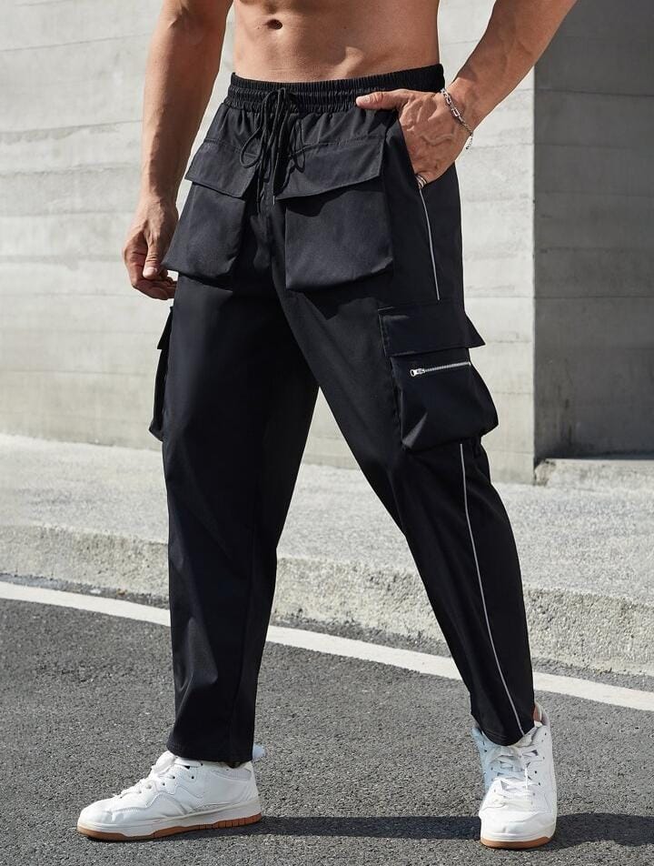 Men Plus Contrast Flap Pocket Waist Pants S45906192 Men Plus Contrast Flap Pocket Waist Pants S45906192