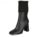 Women's Thick Heel Mid-Calf Boots with Fleece Lining MS-24471 - TUZZUT Qatar Online Shopping