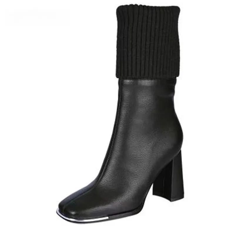 Women's Thick Heel Mid-Calf Boots with Fleece Lining MS-24471 - TUZZUT Qatar Online Shopping