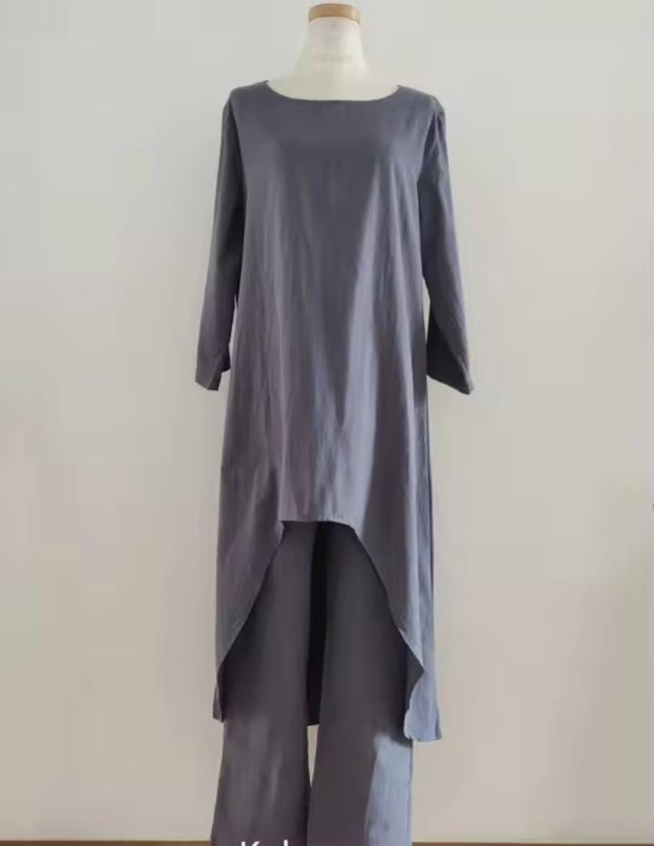 Women's Linen Two Piece Set Wide Leg Pants Set Shirt Dress B33724 Women's Linen Two Piece Set Wide Leg Pants Set Shirt Dress B33724