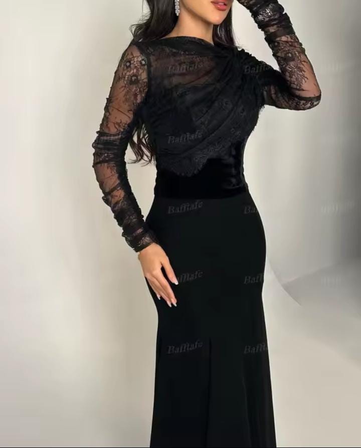 Women's Black Mermaid Evening Long Sleeve Lace Dresses S5078551 Women's Black Mermaid Evening Long Sleeve Lace Dresses S5078551