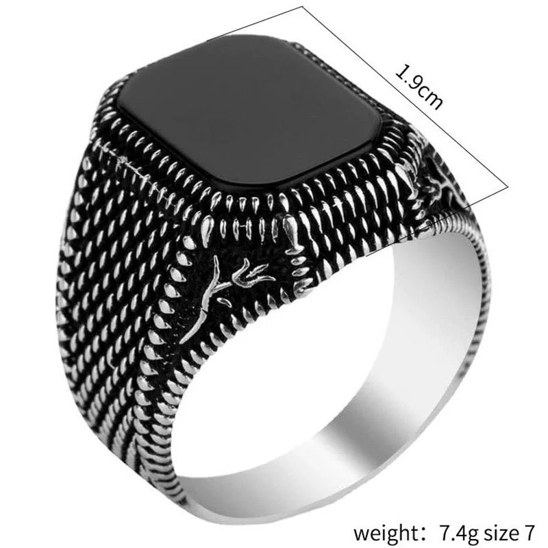 Turkish Ring for Men Vintage Eagle Pattern Black Zircon Rings S4513543 - TUZZUT Qatar Online Shopping