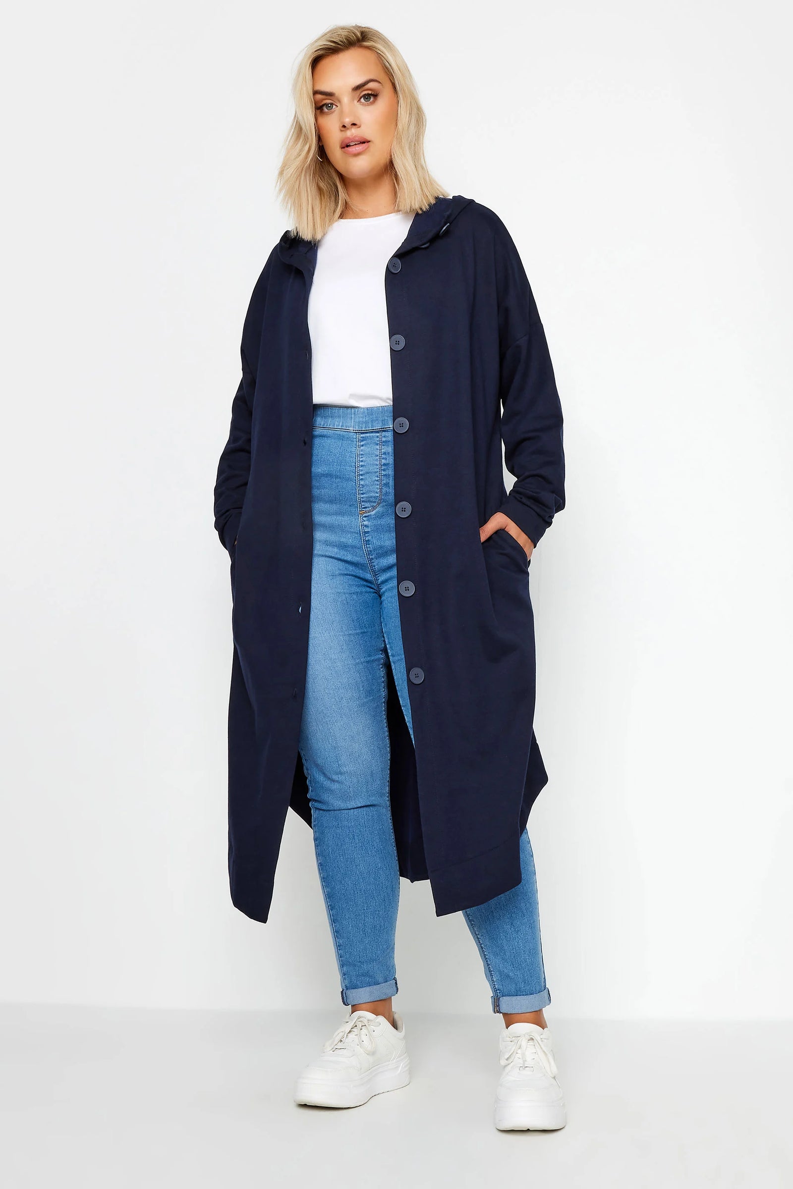 Curve Button Through Hooded Maxi Jacket 55943 Curve Button Through Hooded Maxi Jacket 55943