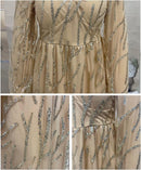 Female Elegant Cocktail Party Dress Sequins Mesh Luxury Evening Dress Long Lantern Sleeve V-Neck Floor Length Dress Aestheticism B-45925 - Tuzzut.com Qatar Online Shopping