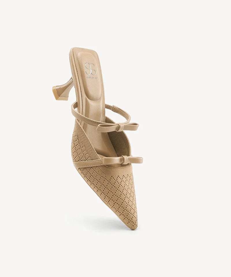 Bowtention Pointed Toe Heeled Mules C365 Bowtention Pointed Toe Heeled Mules C365
