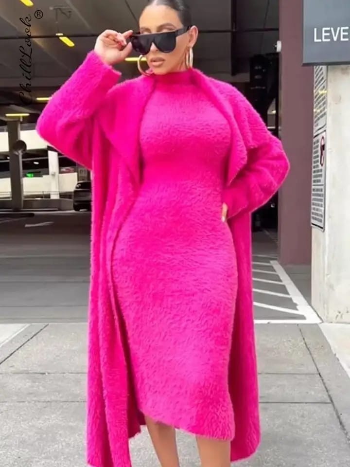 Belt Coral Fleece Women Long Cardigan Dress 2 Piece Set Autumn Full Sleeve Lapel Coat M B-32015 Belt Coral Fleece Women Long Cardigan Dress 2 Piece Set Autumn Full Sleeve Lapel Coat M B-32015