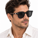 Black Square Sunglasses with Brown Wood-Grain Temples-51