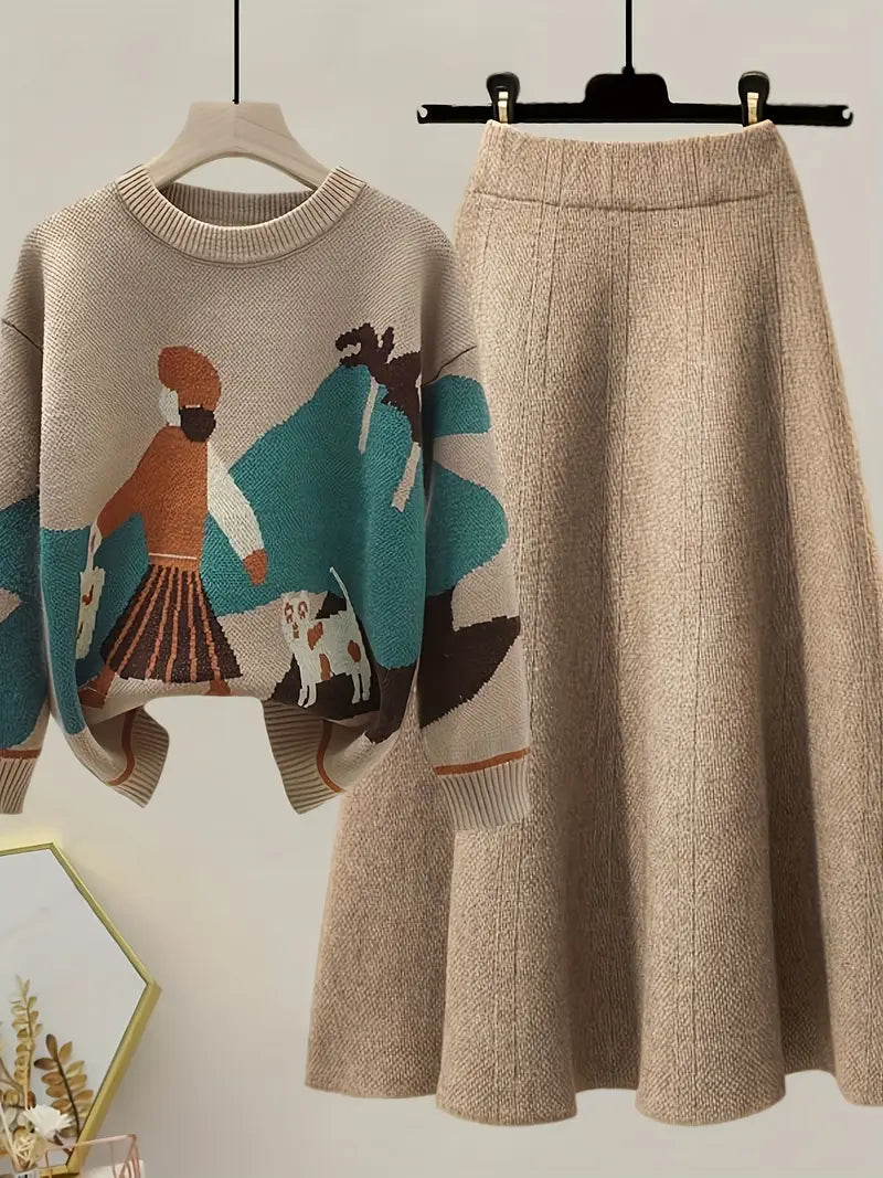 Women Autumn Winter Warm Knitted Two Pieces Set 28231 Women Autumn Winter Warm Knitted Two Pieces Set 28231