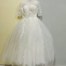 Brides Ball Gowns Lace Embroidery Half Sleeve Fashion Classic V Neck Wedding Dresses S47435 - TUZZUT Qatar Online Shopping