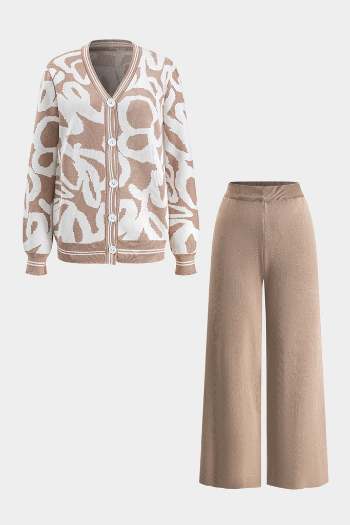 Women Winter Knit Button Cardigan And Wide-Leg Pants Set 72785 Women Winter Knit Button Cardigan And Wide-Leg Pants Set 72785