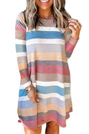 Rainbow Long Sleeve Stripes Mini Dress LC6112815