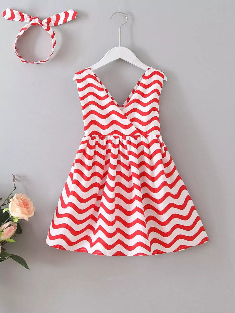 Toddler Girls Striped Bow A-line Dress With Headband S3940100 - TUZZUT Qatar Online Shopping