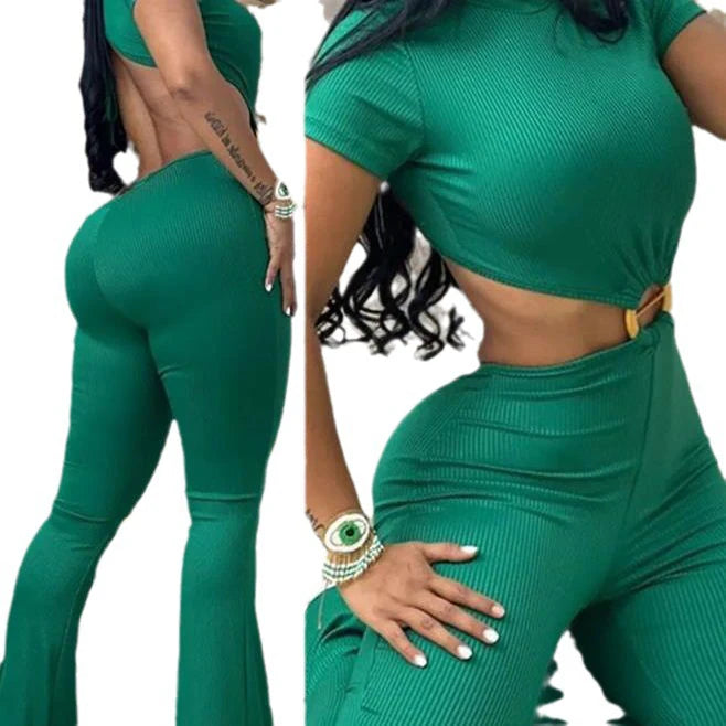 2 Pcs Women's Short Sleeve Solid Color Jumpsuit XL 563807 2 Pcs Women's Short Sleeve Solid Color Jumpsuit XL 563807