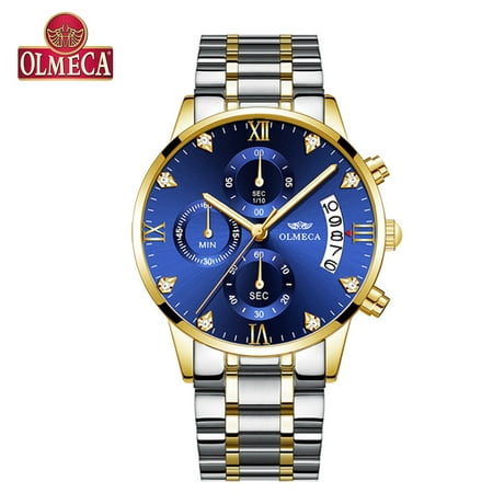 Olmeca 0878M Men Quartz Watch Stainless Steel Band Fashion Multifunction Wristwatch 3Atm Luminous Display Chronograph Calendar Date Watches W453918 - Tuzzut.com Qatar Online Shopping