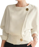 Women's White Shirt O-Neck Long Sleeve Top    S4372716 - TUZZUT Qatar Online Shopping