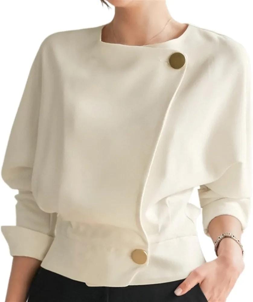 Women's White Shirt O-Neck Long Sleeve Top S4372716 Women's White Shirt O-Neck Long Sleeve Top S4372716