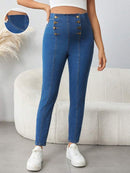 Pregnant Women's High Double Breasted Fashion Water Wash Jeans Leggings Pants Fall Jeans  S2433376 - TUZZUT Qatar Online Shopping