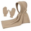 Free Size Beige Knitted Hooded Scarf & Matching Mittens Set 383039