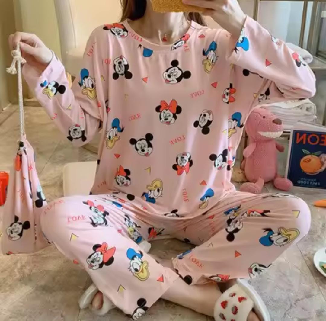 Cartoon Mickey and Minnie Print Girls Long Sleeve Pajamas Set 1620157 Cartoon Mickey and Minnie Print Girls Long Sleeve Pajamas Set 1620157