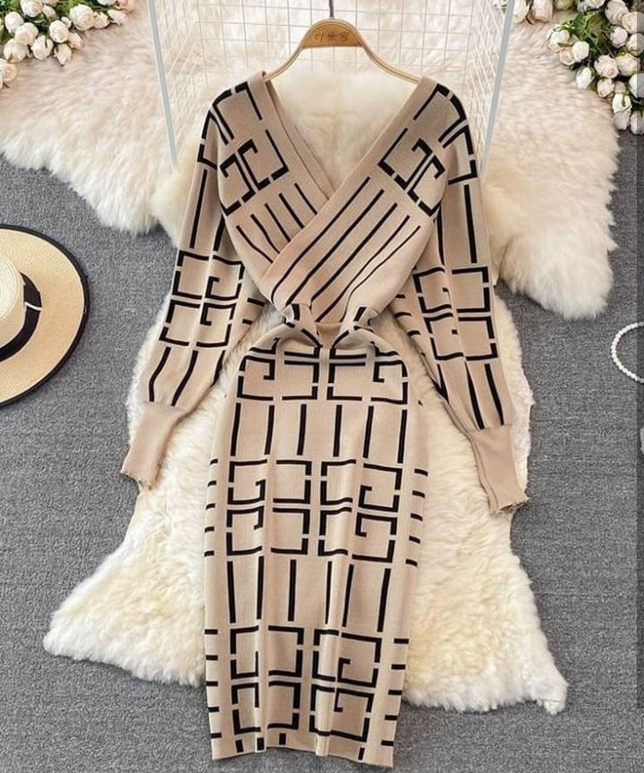 Women's Short Dress V-Neck Long Sleeve Female Dresses Striped Dress S594150 Women's Short Dress V-Neck Long Sleeve Female Dresses Striped Dress S594150